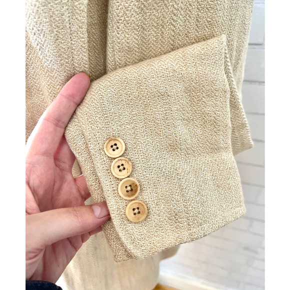 Vintage Ralph Lauren 100% LINEN Made in Italy Safari Blazer Jacket Tan 10 M - Picture 6 of 6